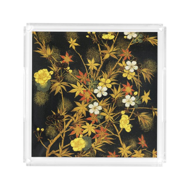 Japanese Autumn Leaves Antique Rich Classic Art Acrylic Tray (Front)