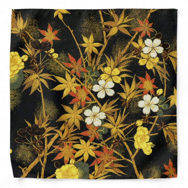Japanese Autumn Leaves Antique Rich Classic Art Bandana (Front)