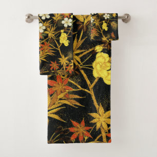 Japanese Autumn Leaves Antique Rich Classic Art Bath Towel Set