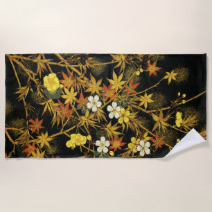 Japanese Autumn Leaves Antique Rich Classic Art Beach Towel