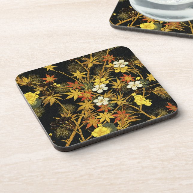 Japanese Autumn Leaves Antique Rich Classic Art Beverage Coaster (Left Side)