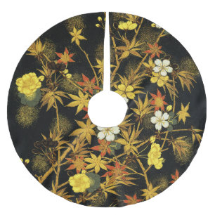 Japanese Autumn Leaves Antique Rich Classic Art Brushed Polyester Tree Skirt
