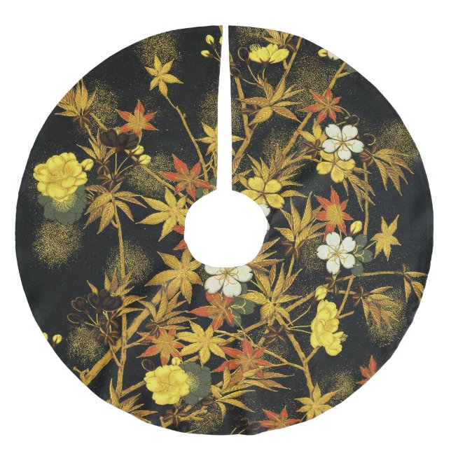 Japanese Autumn Leaves Antique Rich Classic Art Brushed Polyester Tree Skirt (Front)