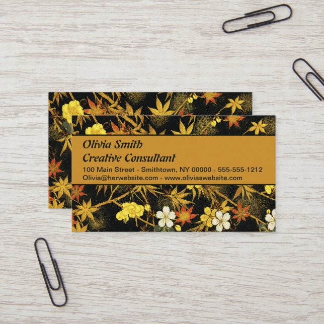 Japanese Autumn Leaves Antique Rich Classic Art Business Card (Front/Back In Situ)