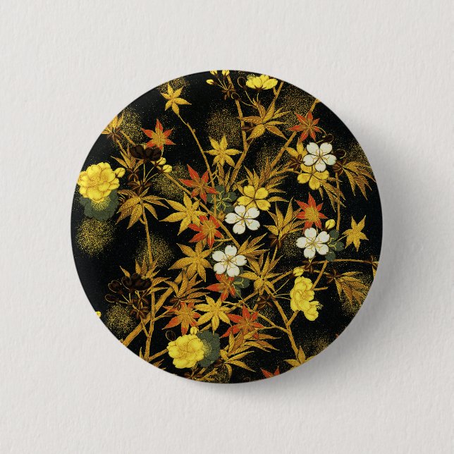 Japanese Autumn Leaves Antique Rich Classic Art Button (Front)