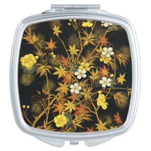 Japanese Autumn Leaves Antique Rich Classic Art Compact Mirror