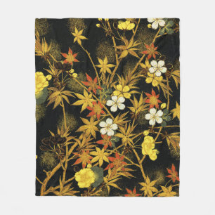 Japanese Autumn Leaves Antique Rich Classic Art Fleece Blanket