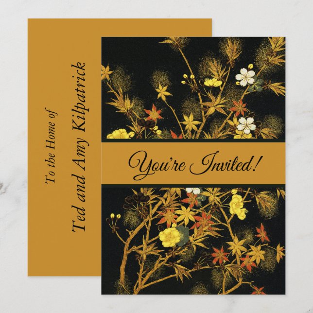 Japanese Autumn Leaves Antique Rich Classic Art Invitation (Front/Back)