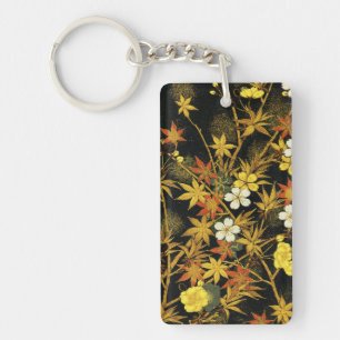 Japanese Autumn Leaves Antique Rich Classic Art Keychain