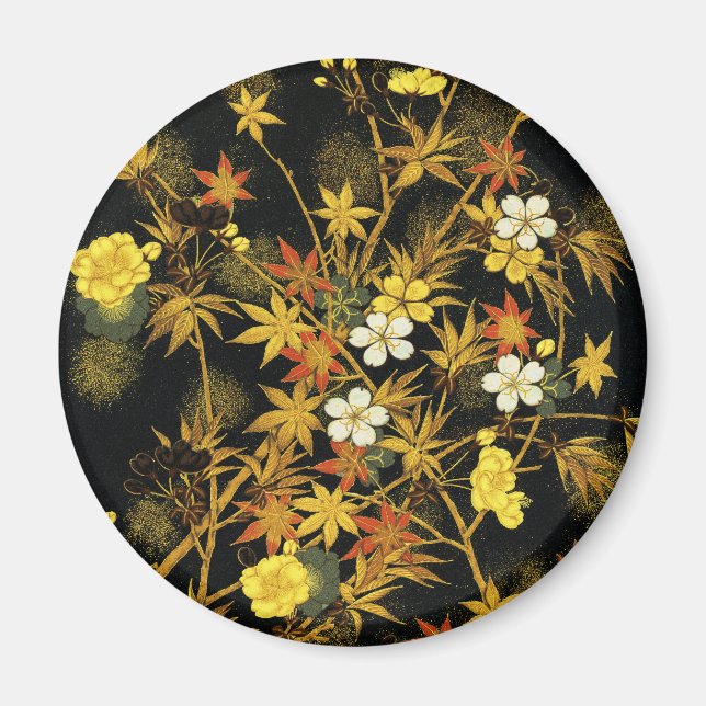 Japanese Autumn Leaves Antique Rich Classic Art Magnet (Front)