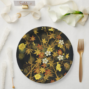 Japanese Autumn Leaves Antique Rich Classic Art Paper Plates