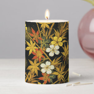 Japanese Autumn Leaves Antique Rich Classic Art Pillar Candle