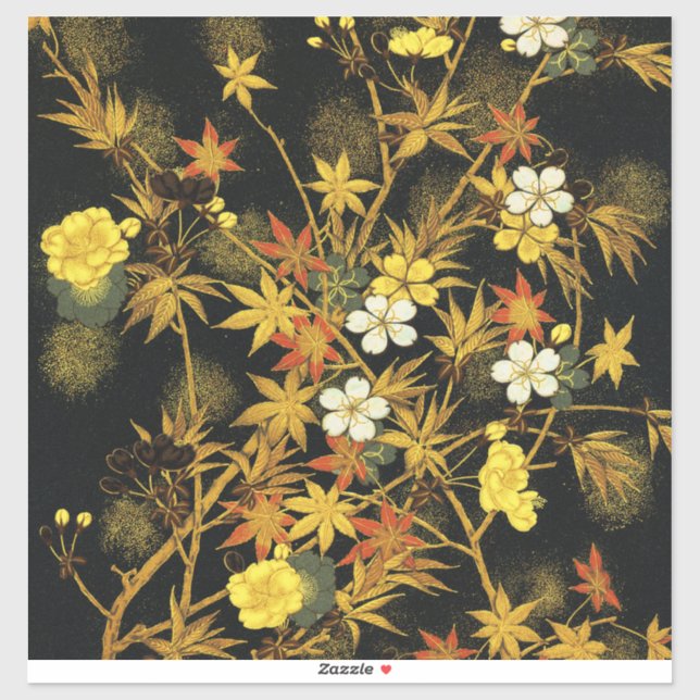 Japanese Autumn Leaves Antique Rich Classic Art Sticker (Sheet)