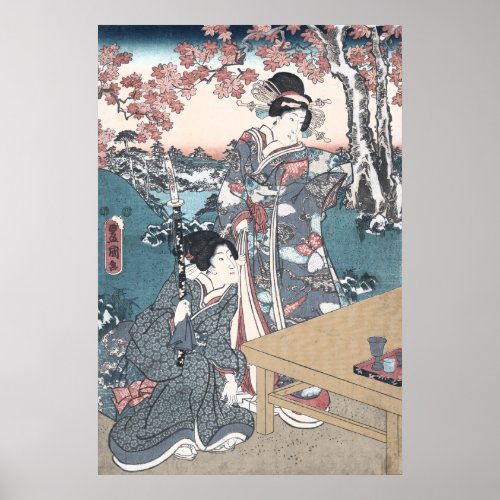 Japanese Autumn Ukiyo_e Momijigari no himegimi Poster