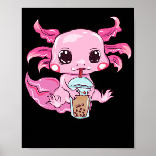 Japanese Axolotl Bubble Tea Kawaii Poster