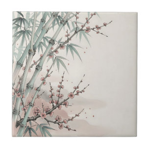 Japanese Bamboo Plum Blossom Ink Ceramic Tile