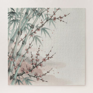 Japanese Bamboo Plum Blossom Ink Jigsaw Puzzle