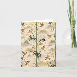 Japanese Bamboo & Sparrow Seamless Pattern – Botan Card