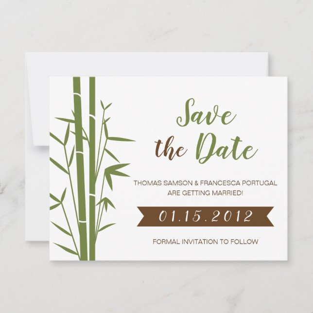 Japanese Bamboo Wedding Save the Date Card (Front)