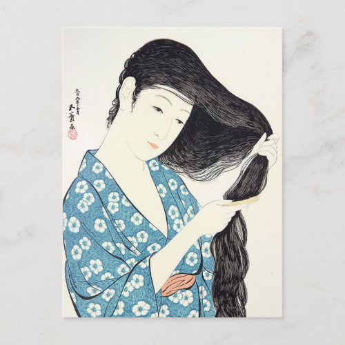 Japanese Beauty Combing Her Hair Postcard