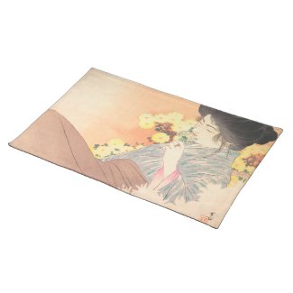 Japanese beauty with flower geisha maiko tattoo cloth placemat