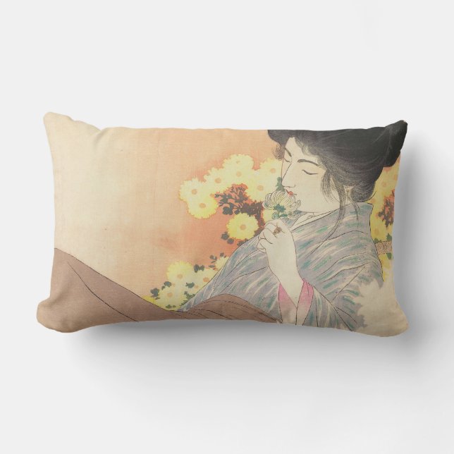 Japanese beauty with flower geisha maiko tattoo lumbar pillow (Front)