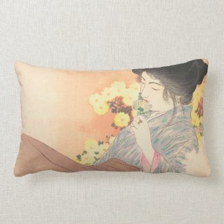 Japanese beauty with flower geisha maiko tattoo lumbar pillow
