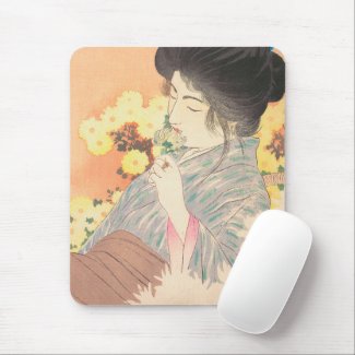 Japanese beauty with flower geisha maiko tattoo mouse pad
