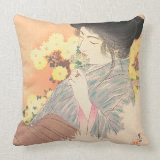 Japanese beauty with flower geisha maiko tattoo throw pillow