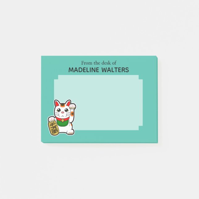 Japanese Beckoning Cat Personalized Post-it Notes (Front)