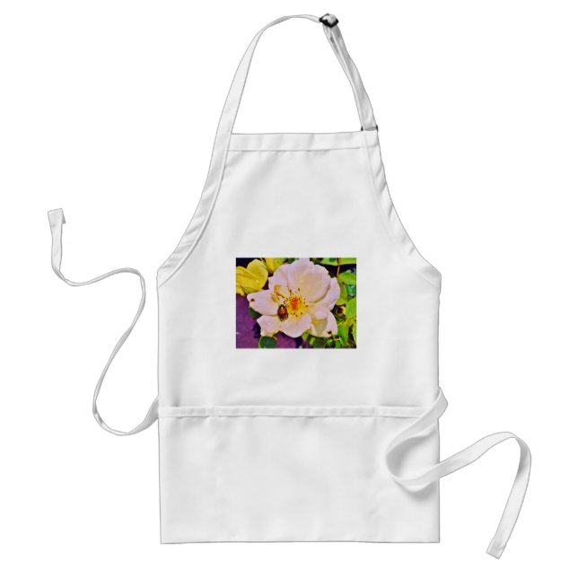 Japanese Beetle on White  Rose Adult Apron (Front)