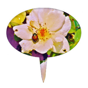 Japanese Beetle on White Rose Cake Topper