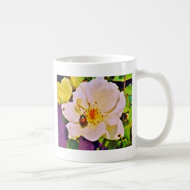 Japanese Beetle on White  Rose Coffee Mug (Right)