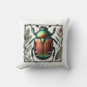 Japanese beetle painting 110924IREF232 - Watercolo Throw Pillow