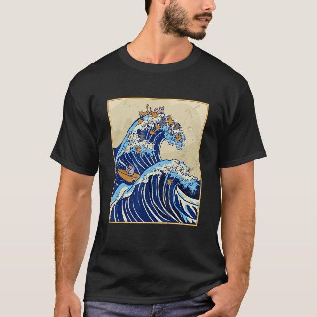 Japanese Big Wave of Cats Surfing Kanagawa Wave Vi T-Shirt (Front)
