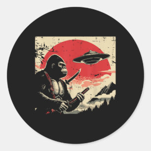 Japanese Bigfoot Samurai Ufo Vintage Sasquatch Men Classic Round Sticker