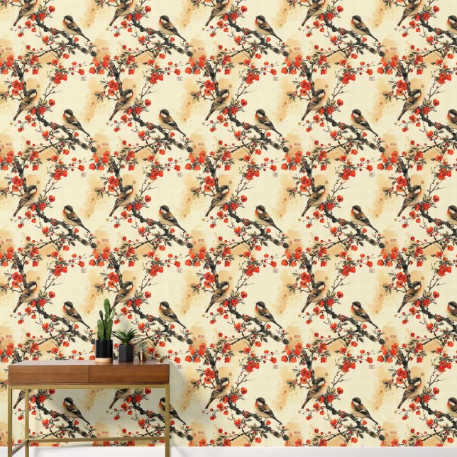 Japanese bird and flowers wallpaper  (Hallway)