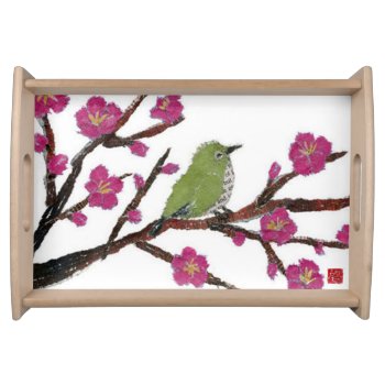 Japanese Bird And Tree Art Serving Tray by BlessHue at Zazzle
