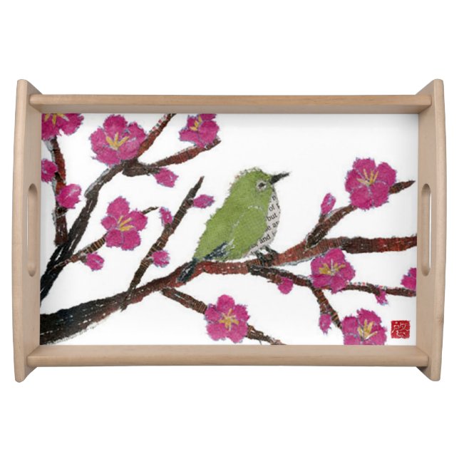 Japanese Bird and Tree Art Serving Tray (Front)