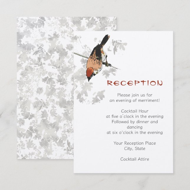 Japanese Bird Botanical Reception Enclosure Card (Front/Back)