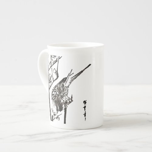 Japanese Bird on a Branch _ Black and White Bone China Mug