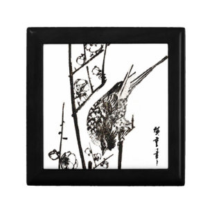 Japanese Bird on a Branch - Black and White Keepsake Box