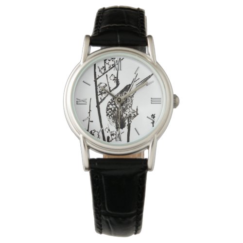 Japanese Bird on a Branch _ Black and White Watch