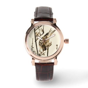 Japanese Bird on a Branch - Brown and Beige Watch