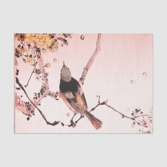 JAPANESE BIRD ON A BRANCH Tissue Paper (Front)
