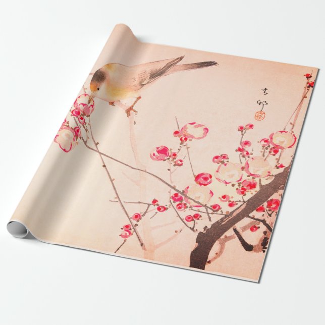 JAPANESE BIRD ON A BRANCH WRAPPING PAPER (Unrolled)