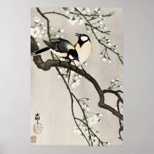Japanese Birds Cherry Blossom Art Print Vintage