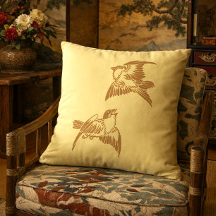 Japanese Birds Customizable Colors Throw Pillow
