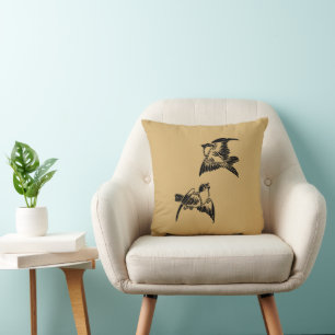 Japanese Birds Customizable Colors Throw Pillow