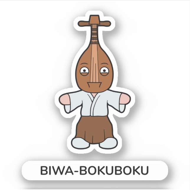 Japanese Biwa Lute Man Yokai Monster Sticker (Front)